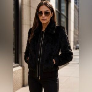 Vintage Mix-It Rabbit Fur and Leather Bomber Jacket
